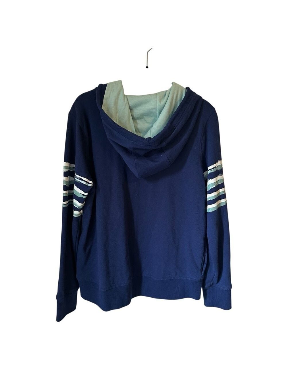 Tommy Hilfiger Sport Navy Blue Striped Logo Hooded Women’s Sweatshirt Large - Picture 2 of 7